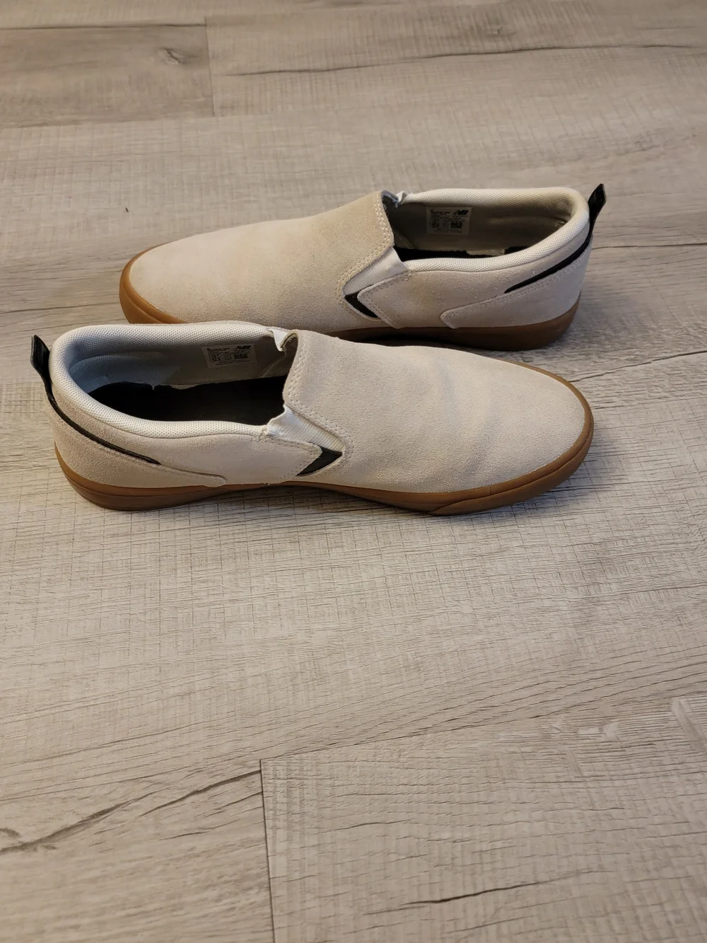 New Balance Beige Suede Slip-On Sneakers with Gum Sole